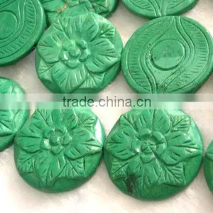 35mm Green Carved Turquosie Loose Beads thumbnail-1