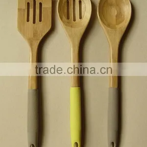 Wood Utensils 3-Pieces Set, Made of Bamboo With Silicone Sleeve Handle thumbnail-1