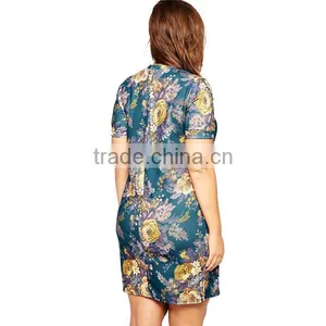 2016 Stylish T-Shirt Dresses Chic Floral Printed Textured Plus Size Women Dress thumbnail-2