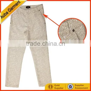 High Quality 100% Cotton Jacquard Fabric Womens New Fashion Trousers thumbnail-1