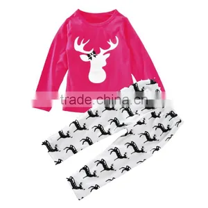 Hot Selling Christmas Deer Printing Long Shirts Trousers Two Piece for Baby thumbnail-1