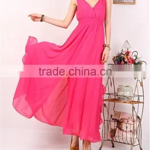 Plain Color V-neck Chiffon Dress Designer Thai Chiffon Evening Dress Chiffon Dress thumbnail-1