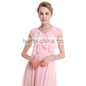 Maxnegio Sexy Long Maxi Pink Color With Ruffle Neck Evening Dress for Girls thumbnail-5
