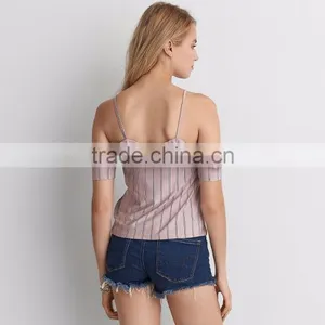 MGOO New Arrival Drop Shoulders Ladies Tank Tops Girls Top Design Stripe Pattern Women Shirt thumbnail-3
