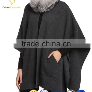 Fashion Design Luxury Ladies' Cashmere Shawl With Fur thumbnail-4