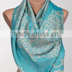 Long Scarf or Shawl or Neck Wrap. Mothers Days Scarf. Fall Oversize Scarf Wrap. Turquoise and Beige. thumbnail-1