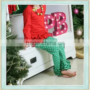 2017 Fall Children Boutique Clothing Red Ruffle Green White Dots Pants Girl Set Christmas Outwear Fashion Clothes thumbnail-1