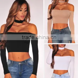 Women Custom Black Solid Sexy Tops Boat Neck T-shirt thumbnail-1