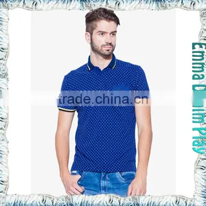 Latest Fashion Man's Blue Chest Pocket Printed Dots Polo Shirts thumbnail-1