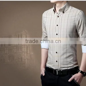 Han Edition Cultivate One's Morality Pure Color Cotton Long Sleeve Shirt in the Summer Youth Men's Plaid Shirt Business and Leis thumbnail-1