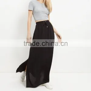 Black Split Side Chiffon Long Maxi Skirt thumbnail-2