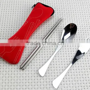 3 Pcs/lot New Fork Spoon Chopstick Travel Stainless Steel Cutlery thumbnail-1