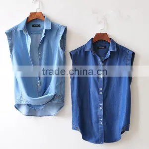 Womens 100% Cotton Sleeveless Soild Oxford Blouse thumbnail-3
