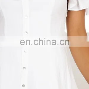 Mature Women Button Through Front Mini Dress in White thumbnail-6
