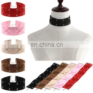 Suede Leather Cord Cross Choker Collar Necklace thumbnail-1