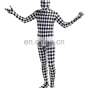 Full Body Lycra Spandex Zentai Costume Black White Check Catsuit Grid Size S M L XXL thumbnail-4