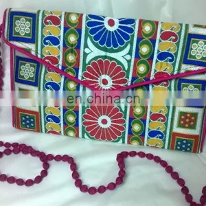 Hot Sale Fancy Beaded Mirror Women's Girl's Embroidery Work Hand Made Vogue Indian Clutch Bag thumbnail-1