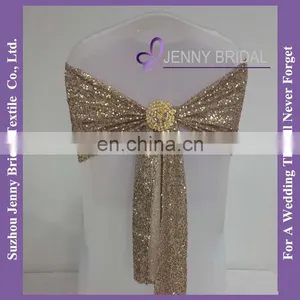 C433C Champagne Gold Spandex Sequin Wedding Decoration Elastic Chair Sash With Buckle thumbnail-1
