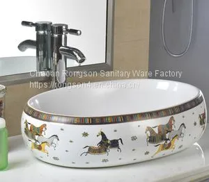 Popular Simple Bathroom Hot Sale Ceramic Oval no Hole Decal Wash Basin thumbnail-1