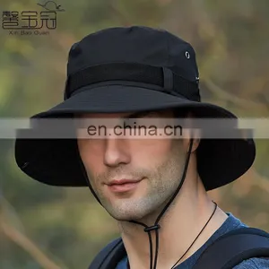 Wholesale Cheap Foldable Sun Custom Bucket Hat Summer Cotton Cap Fishing Boonie Brim Sun Safari Hat With Strings thumbnail-3