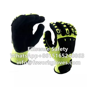 High Visable Anti Cut UHMWPE Liner Nitrile Sandy Coated TPR Anti Impact Gloves Anti Vibration Gloves thumbnail-2