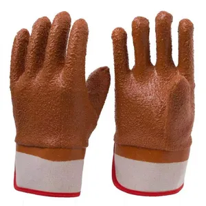 Heavy Duty Safety Cuff Cotton Jersey Liner Rough Sandy Orange PVC Coated Gloves thumbnail-4