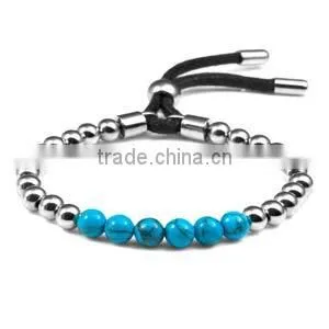 Adjustable Steel Beaded Fashion Bracelet,Silver and Blue Bead Adjust Bracelet thumbnail-1