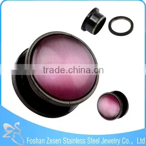 TP011448 New Arrive Stainless Steel Body Piercing Pink Imitation Cat's Eye Stone Ear Plug thumbnail-1