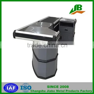 Supermarket Checkout Counter With Conveyor Belt, Electric Cashier Counter With Belt, Cashier Table thumbnail-1