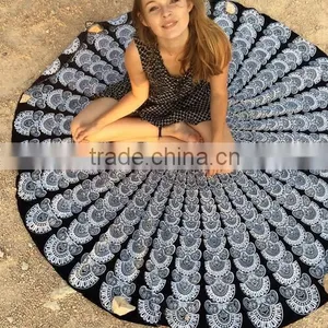 Foldable Indian Mandala Round Hippe Boho Cotton Wall Tapestry Tablecloth Throw Mat For Yoga Towel Beach Blanket thumbnail-3
