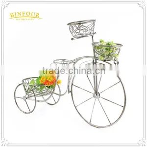 White Iron Bike Planter Holder With Flower Basket Deco thumbnail-3