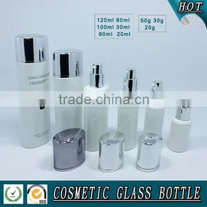 White Coloured Glass Cosmetics Bottle and Cosmetic Glass Cream Jar thumbnail-3