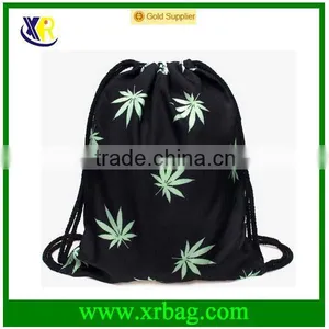 Men's Daypacks Print Green Leaves Hemp Backpack Travel Sports Cotton Canvas Drawstring Bag thumbnail-1