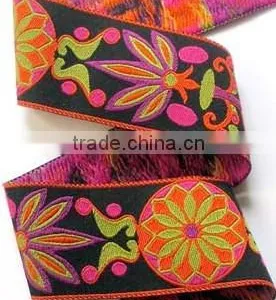 Lotus on Black Jacquard Ribbon Wholesale thumbnail-1