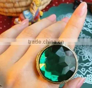 Green Big Round Gemstone Cutting Flower Vintage Ring Jewelry For Women thumbnail-6