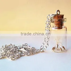 Mini Glass Bottles With Corks and Screw Eye Pins, Glass Jar Vial Charm Pendant With Chains Necklaces thumbnail-1
