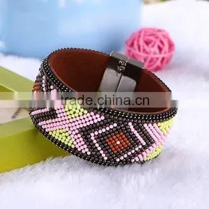New Fashion Suede Crystal Wrap Velvet MultiLayers Braid Faux Leather Bracelet thumbnail-5