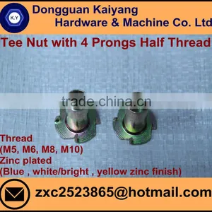 4 Prongs Tee Nut; T Nut (Half Threaded) for Furniture With Bright (White) /Blue /Yellow Zinc Plated; M5, M6, M8, M10 thumbnail-1