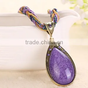 National Wind Women Water Drop Pendant Necklace thumbnail-5