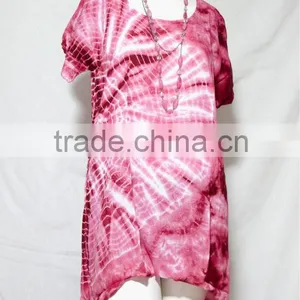 HIPPIE BOHO Thai Handmade Tie Dye Festival Chic Tunic Top Shirt Blouse Asymmetrical Hem Tunic thumbnail-3