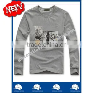 Custom Printed Round-collar Men's Malange Grey Long Sleeve T-shirts thumbnail-1