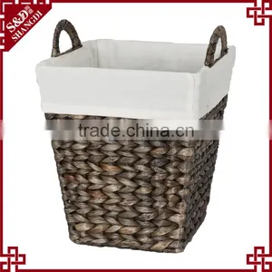 Black Dyeing Water Hyacinth Woven Deep Basket of Dirty Laundry With Liner thumbnail-1