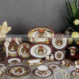 Indian Feather Design Ceramic Dinner Ware 69pcs Bone China Dinnerware Set thumbnail-1