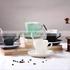 Glazed Ceramic Mug and Saucer Outside Color and Inside White thumbnail-3