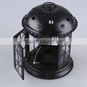 Home Decoration Pavilion Type Candlestick/Portable Iron+Glass Hollow Out Candle Holder thumbnail-3