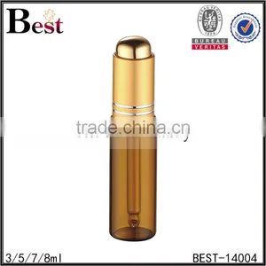 Best Selling 3ml 5ml 7ml 8ml Cosmetic Essential Oil Bottle Perfume Glass Amber Golden Aluminum Pump Glass Perfume Bottle China thumbnail-5
