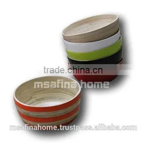 Round Small Colored Lacquer Bamboo Salad Bowl thumbnail-1