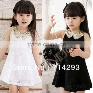 Baby Kids Children's Girls Lovely Sequins Collar Sleeveless Vest Princess Lace Dress 14554 thumbnail-1