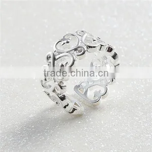 Copper Open Adjustable Rings Silver Plated Hollow Heart thumbnail-1
