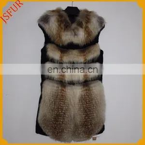 Fashion Women Waistcoat Raccoon Fur Or Fox Fur Trim Real Rabbit Fur Vest thumbnail-2